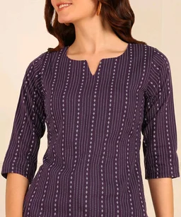 Women Striped Pure Cotton. Straight Kurta (Purple) - Eggplant, XL