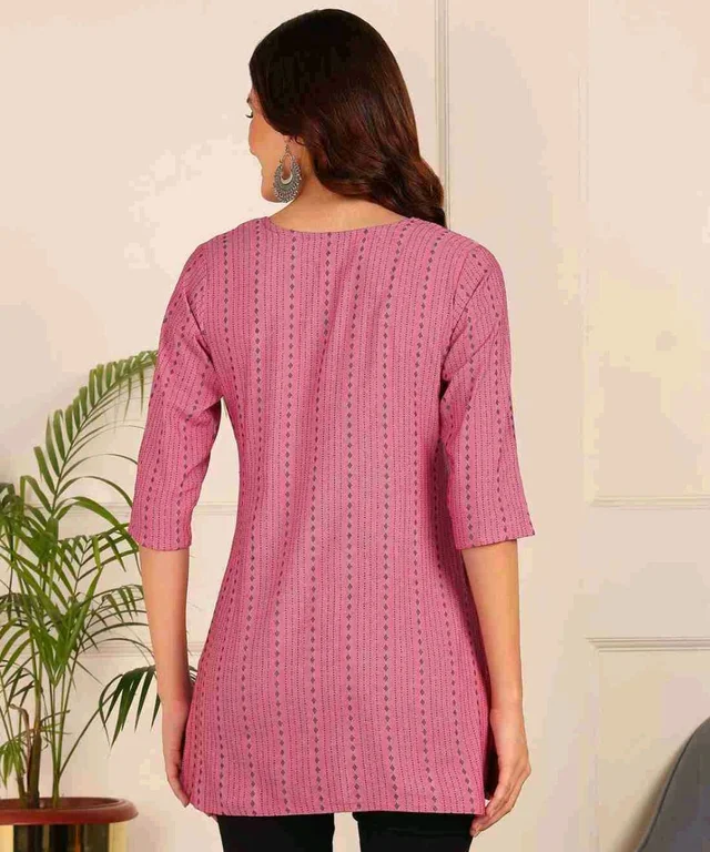 Women Striped Pure Cotton. Straight Kurta (Purple) - Deep Blush, XL