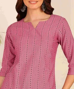 Women Striped Pure Cotton. Straight Kurta (Purple) - Deep Blush, XL