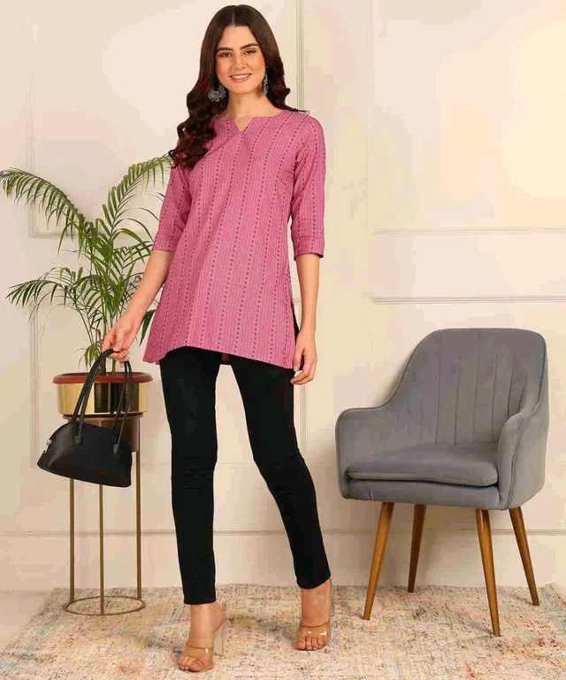 Women Striped Pure Cotton. Straight Kurta (Purple) - Deep Blush, XXL