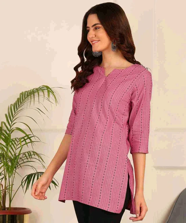 Women Striped Pure Cotton. Straight Kurta (Purple) - Deep Blush, XXXL