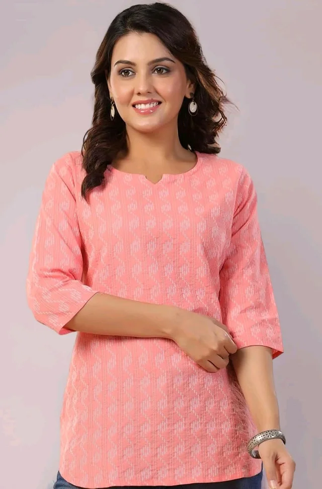 Women's Printed Short Kurti, 3/4 Sleeves - Geraldine, L