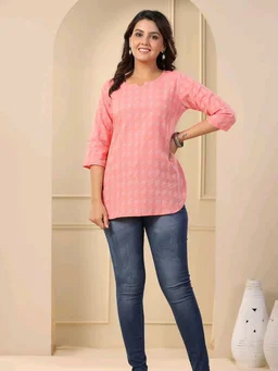Women's Printed Short Kurti, 3/4 Sleeves - Geraldine, L
