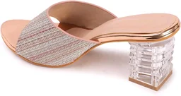 Glittery Slip-on Sandals with Transparent Heels, Multicolour - Sultan, 5