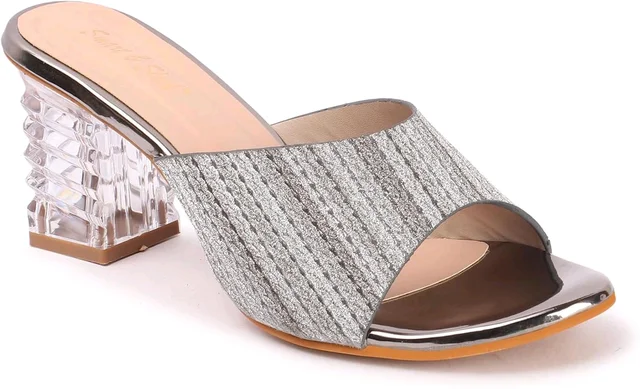 Glittery Slip-on Sandals with Transparent Heels, Multicolour - Gry, 5