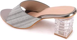 Glittery Slip-on Sandals with Transparent Heels, Multicolour - Gry, 5