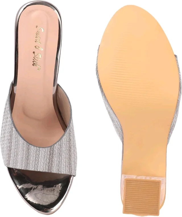 Glittery Slip-on Sandals with Transparent Heels, Multicolour - Gry, 5