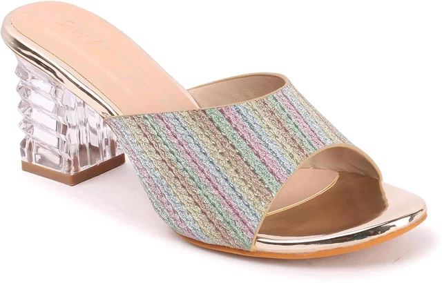 Glittery Slip-on Sandals with Transparent Heels, Multicolour - multi, 7