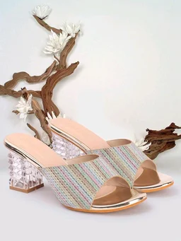 Glittery Slip-on Sandals with Transparent Heels, Multicolour - multi, 7