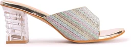 Glittery Slip-on Sandals with Transparent Heels, Multicolour - multi, 7