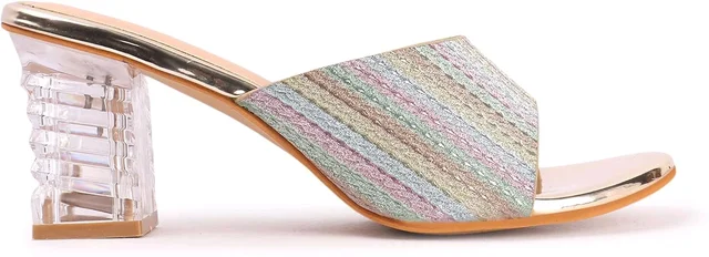 Glittery Slip-on Sandals with Transparent Heels, Multicolour - multi, 7