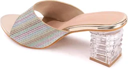 Glittery Slip-on Sandals with Transparent Heels, Multicolour - multi, 7