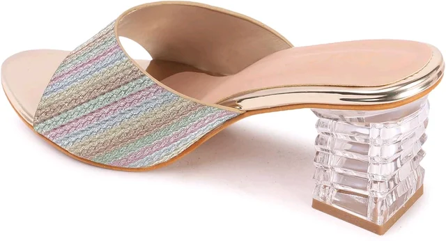 Glittery Slip-on Sandals with Transparent Heels, Multicolour - multi, 7