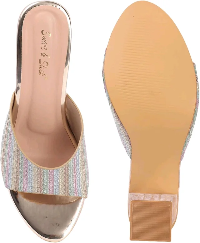 Glittery Slip-on Sandals with Transparent Heels, Multicolour - multi, 7