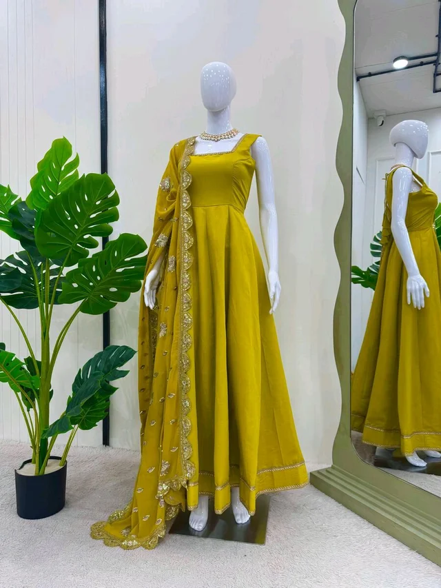 designer anarkali with sequence Embroidery work long gown with Dupatta - Galliano, L