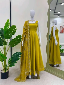 designer anarkali with sequence Embroidery work long gown with Dupatta - Galliano, L