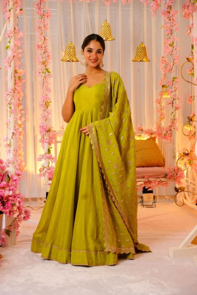 designer anarkali with sequence Embroidery work long gown with Dupatta - Galliano, M