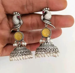 PARAKEET" PARROT JHUMKI EARRINGS Crystal Brass Jhumki Earring - Hokey Pokey
