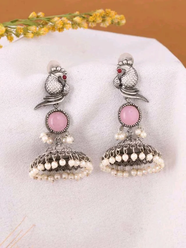 PARAKEET" PARROT JHUMKI EARRINGS Crystal Brass Jhumki Earring - Careys Pink