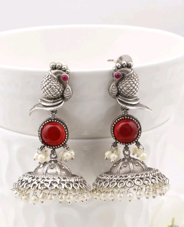 PARAKEET" PARROT JHUMKI EARRINGS Crystal Brass Jhumki Earring - Tamarillo