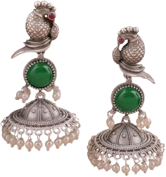 PARAKEET" PARROT JHUMKI EARRINGS Crystal Brass Jhumki Earring - Killarney