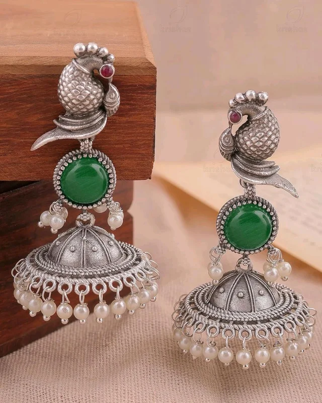 PARAKEET" PARROT JHUMKI EARRINGS Crystal Brass Jhumki Earring - Killarney