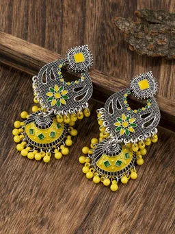 Bohemian Indian Dangle Earrings Ethnic Vintage Tassel Dangle Earrings Retro Metal Chandelier Tassel Earrings Traditional Wedding Jewelry Gifts for Women Girls - Yellow