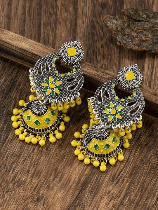 Bohemian Indian Dangle Earrings Ethnic Vintage Tassel Dangle Earrings Retro Metal Chandelier Tassel Earrings Traditional Wedding Jewelry Gifts for Women Girls - Yellow