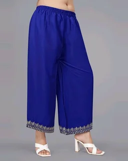 Women's Georgette Sleeveless Kurti Set With Embroidered Lace - Blue, XL