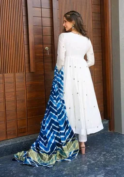 Elegant White Color Georgette Embroidery Sequence Gown - White, L