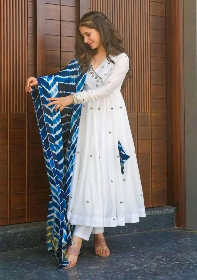 Elegant White Color Georgette Embroidery Sequence Gown - White, XXL