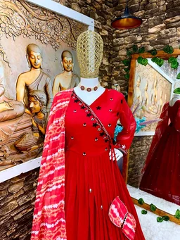 Elegant White Color Georgette Embroidery Sequence Gown - Guardsman Red, XXL