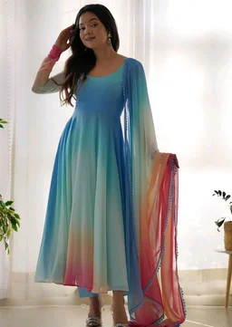Multicolor Digital Print Faux Georgette Kurta Set - Calypso, L