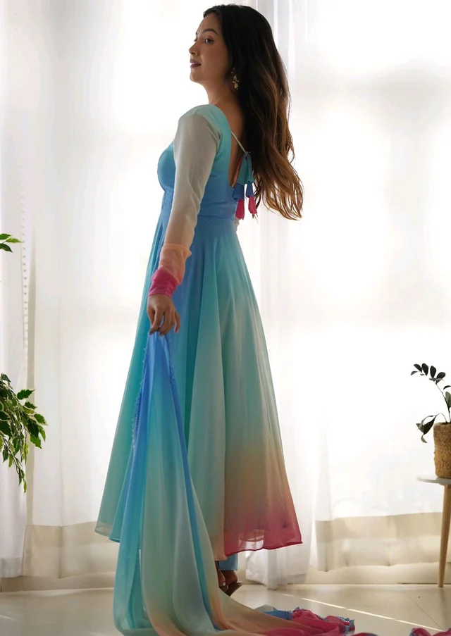 Multicolor Digital Print Faux Georgette Kurta Set - Calypso, XS