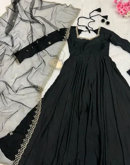 Delightful Light Pink Anarkali Gown With Net Dupatta - Black, S