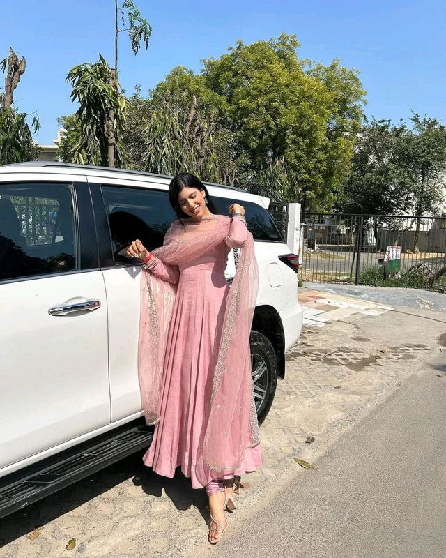 Delightful Light Pink Anarkali Gown With Net Dupatta - Blossom, XL