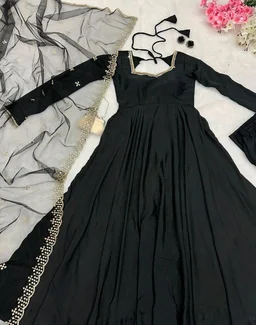 Delightful Light Pink Anarkali Gown With Net Dupatta - Black, XS