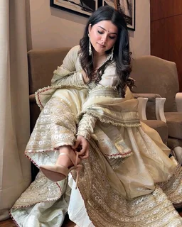 Mumtaz Tissue Anarkali Set - L, Satin Linen