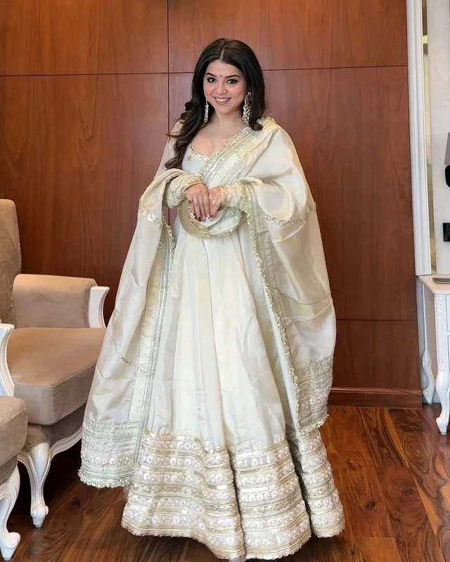Mumtaz Tissue Anarkali Set - M, Satin Linen