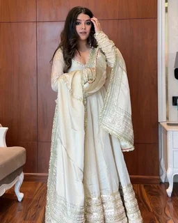 Mumtaz Tissue Anarkali Set - M, Satin Linen