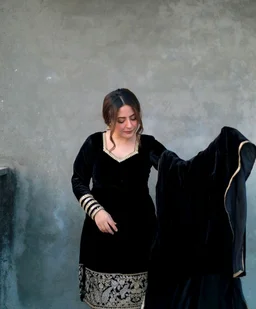 Black Velvet Winter Embroidered Kurta pant Dupatta set | Indian Ethnic Women Wear | Thick Festive Embroidered Kurti | Bollywood Formals - Black, XXL