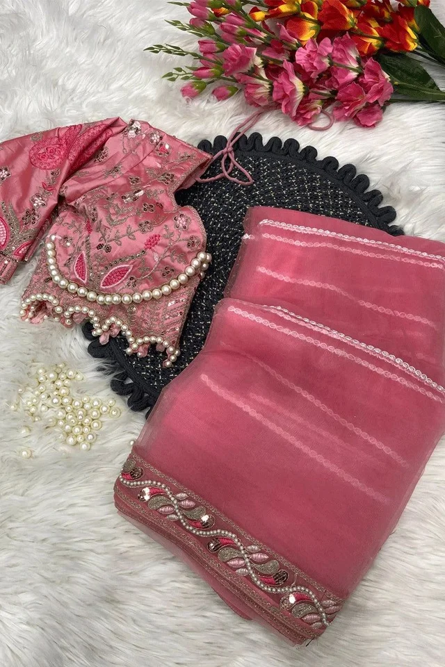 Party Wear Butterfly Net Moti Saree - Charm, Free Size