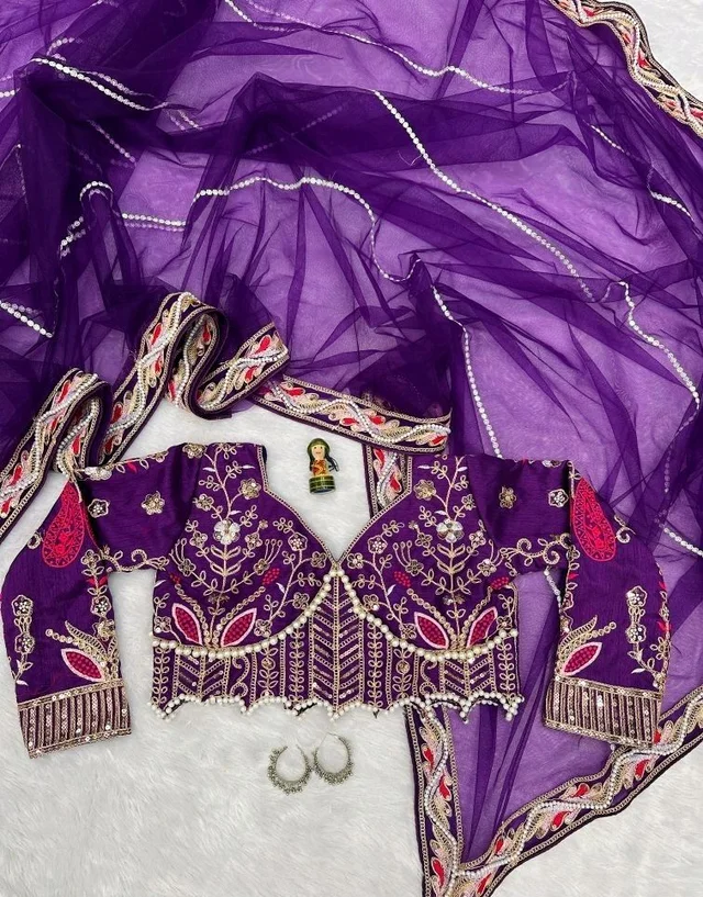 Party Wear Butterfly Net Moti Saree - Ripe Plum, Free Size