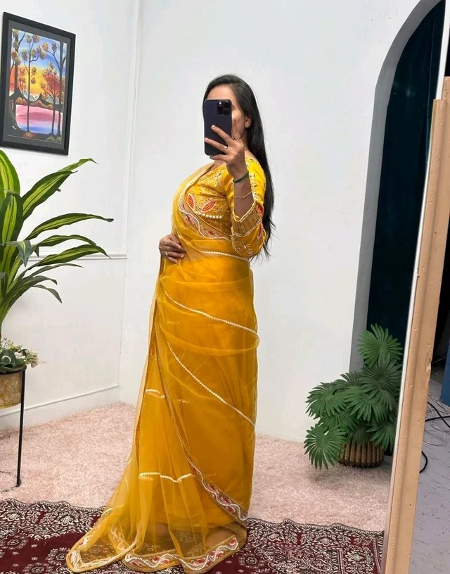 Party Wear Butterfly Net Moti Saree - Galliano, Free Size