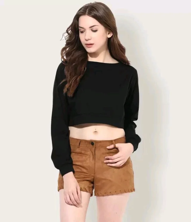 Casual Regular Sleeves Solid Women Black Top - Black, M