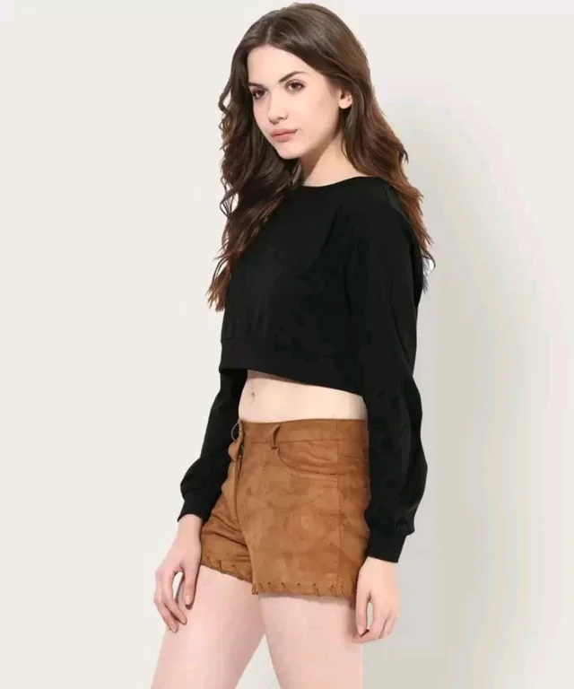 Casual Regular Sleeves Solid Women Black Top - Black, M