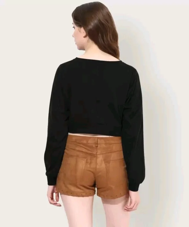 Casual Regular Sleeves Solid Women Black Top - Black, S