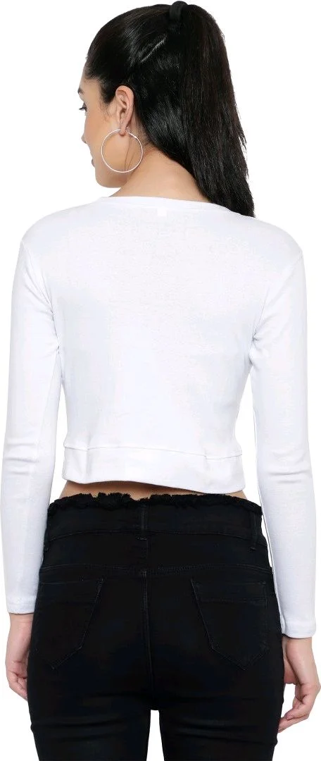 Casual Regular Sleeves Solid Women Black Top - White, XL