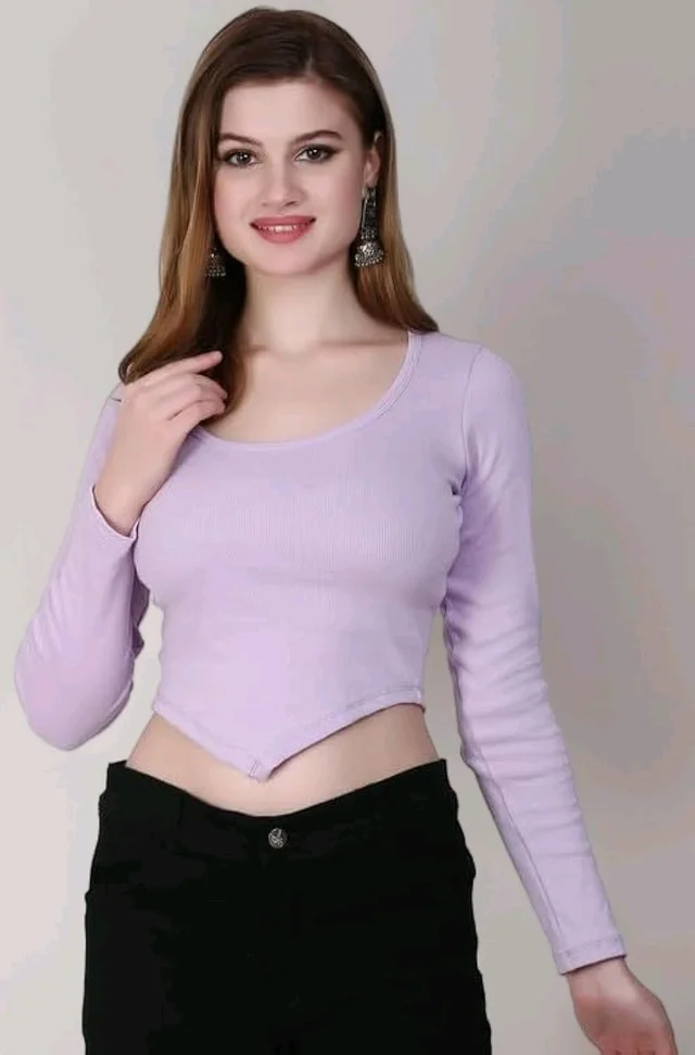 Ribbed deep Neck Crop top - Thistle, L