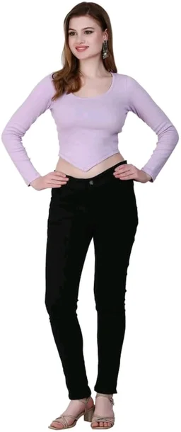 Ribbed deep Neck Crop top - Thistle, M